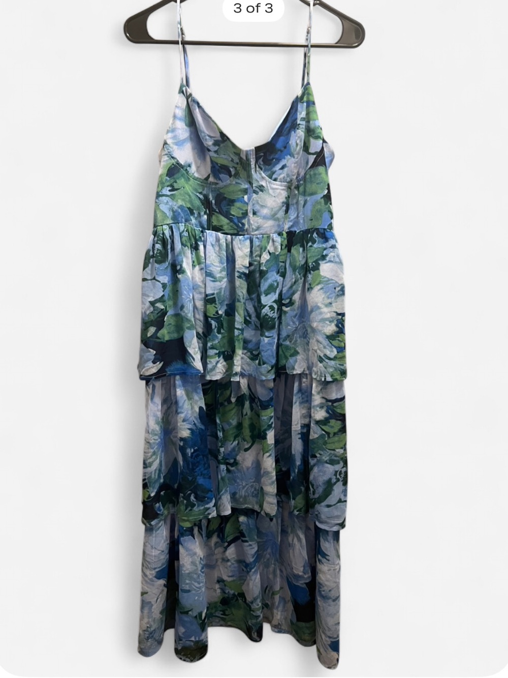 Lulus Beautiful Vibes Light Blue Floral Bustier Tiered Midi Dress - Picture 3 of 5